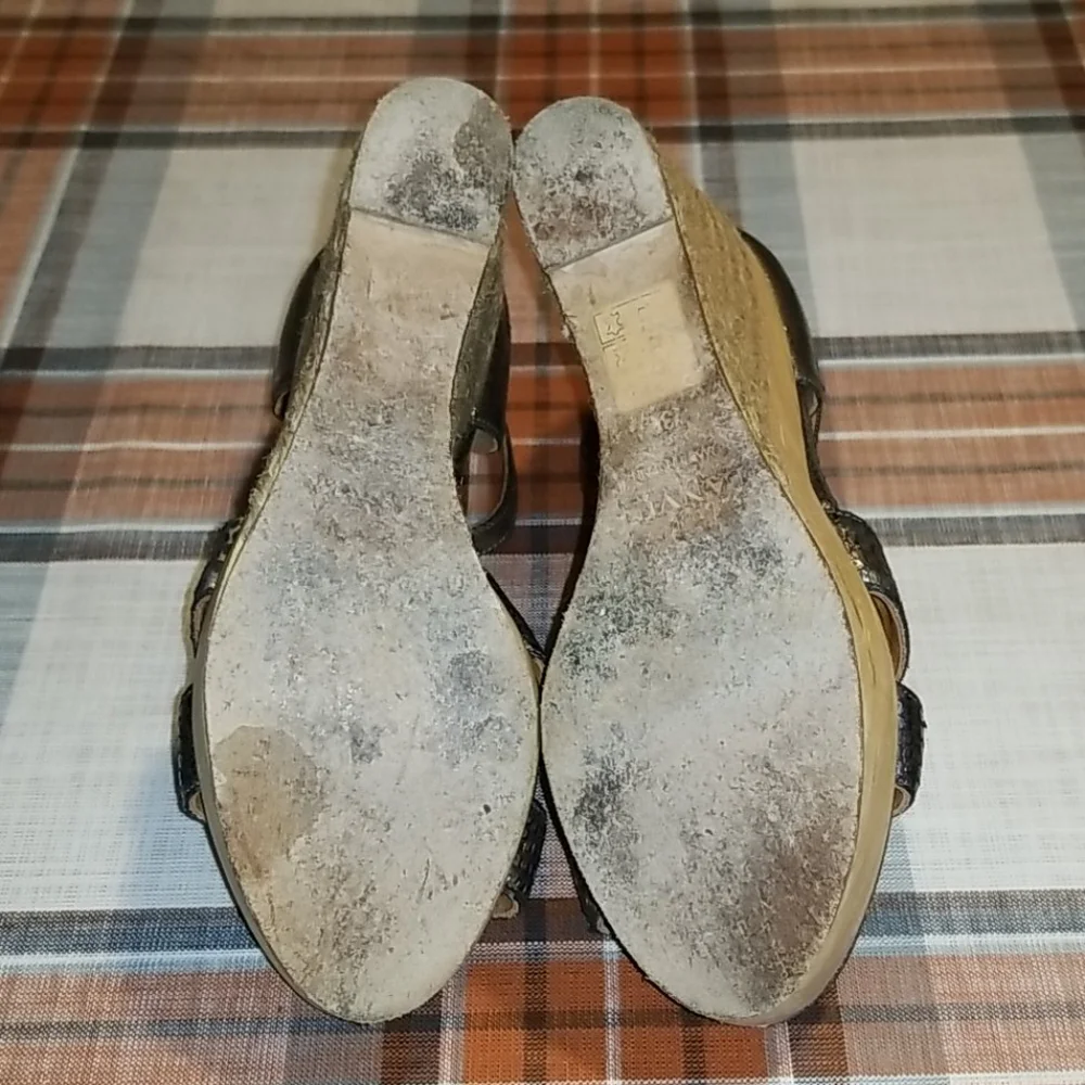 Lanvin Metallic Bronze Brown Espadrille Wedge Sandals